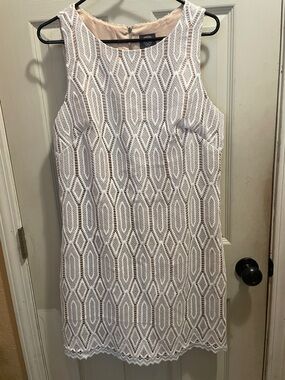 Vince Camuto Ivory Lace Overlay Blush Shift Dress